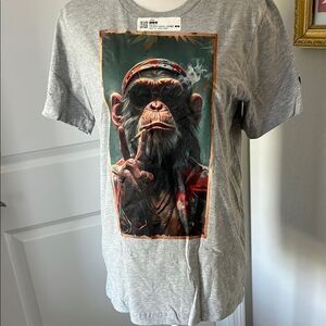 Jumble par baked Gray T-Shirt with Monkey Smoking W Bandana